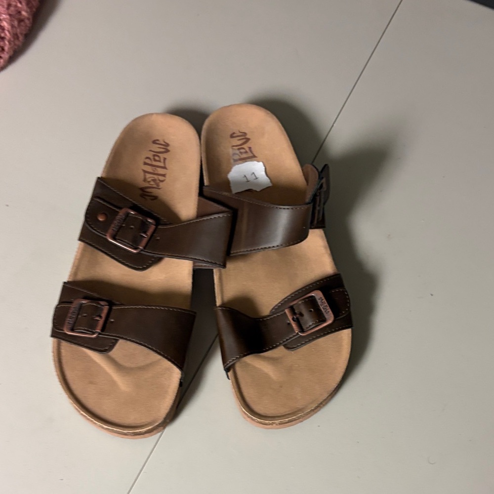 Brown Double Strap Sandals